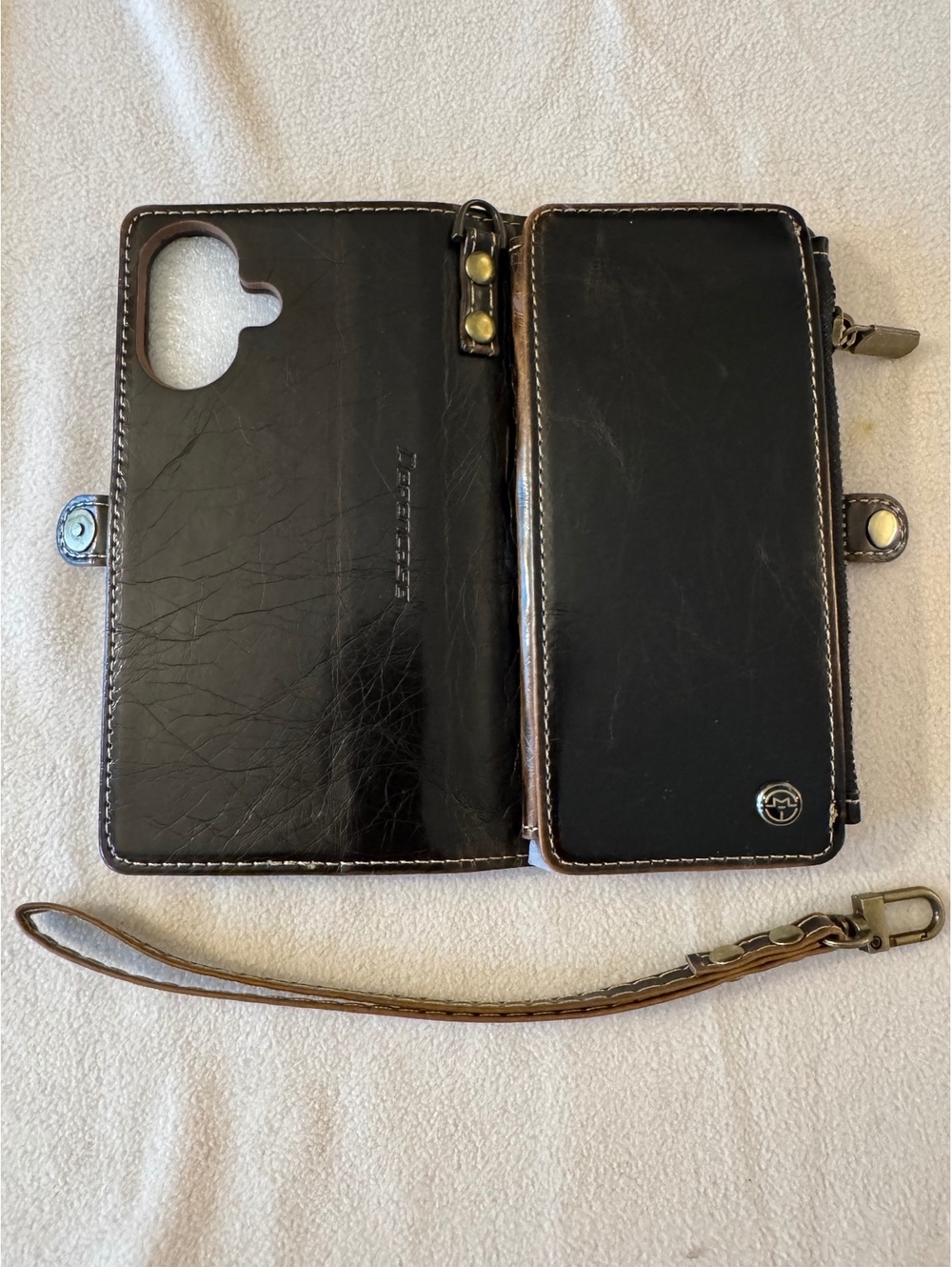 Defencase Brown Wallet Case for iPhone 16 with Wrist Strap